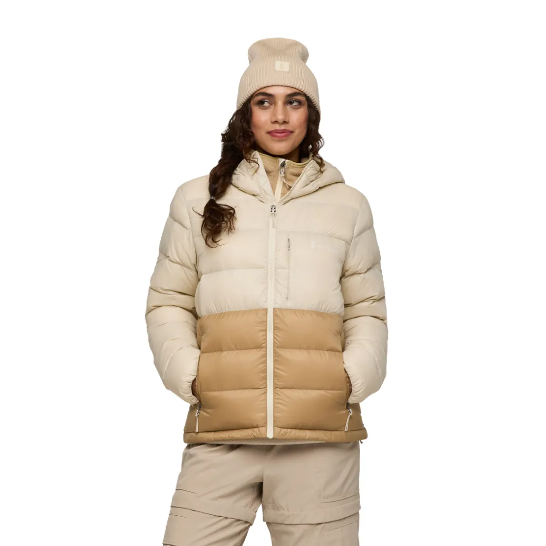 COTOPAXI Fuego Max Down Hooded Dunjakke, dame (Cream and Khaki) Outlet