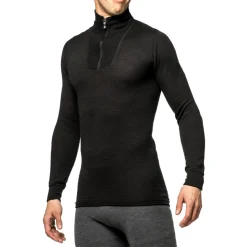 WOOLPOWER Zip Turtleneck 200 uldundertrøje, unisex (Black) Best