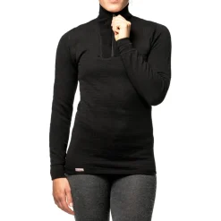 WOOLPOWER Zip Turtleneck 200 uldundertrøje, unisex (Black) Best